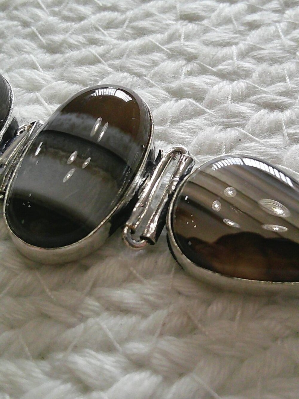 Beautiful BANDED BLACK ONYX Handmade Sterling 925 Bracelet Size 7 1/4" #806E